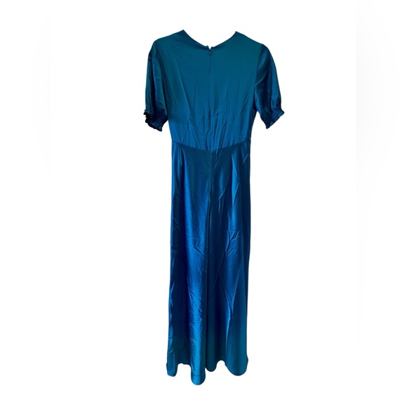 Diane Von Furstenburg Avianna Shirred Teal satin Maxi Dress -size 2 - Picture 5 of 5